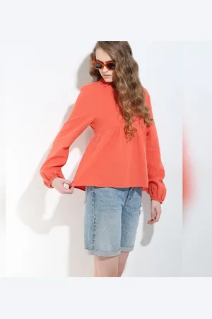 VERO MODA Women Orange Top, Long Sleeves, V-Neck