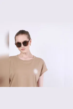 VERO MODA Women Nude Embroidered Organic Cotton T-shirt, Short Sleeves, Round Neck