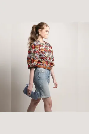 VERO MODA Women Black Floral Print Cotton Top, Short Sleeves, Round Neck