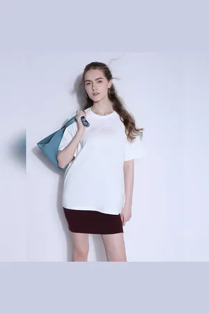 VERO MODA Women White Text Print Organic Cotton T-shirt, Short Sleeves, Round Neck