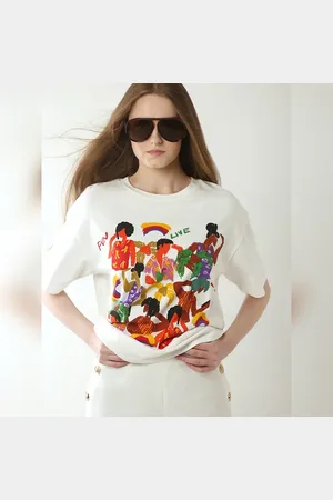VERO MODA Women White Graphic Print T-shirt, Short Sleeves, Round Neck