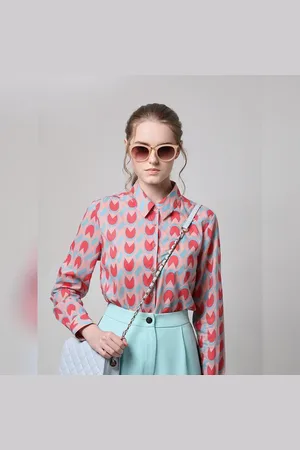VERO MODA Women Pink Abstract Print Shirt, Long Sleeves, Spread Collar