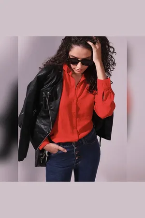 VERO MODA Women Red Shirt, Long Sleeves, Spread Collar