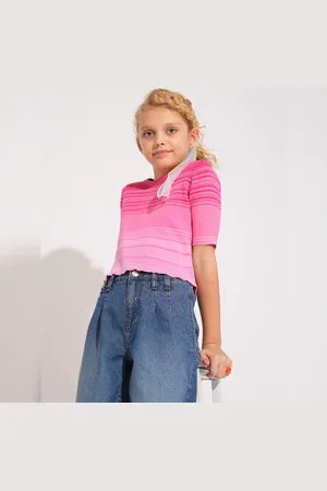 VERO MODA Girls Girls Pink Knitted Top, Short Sleeves