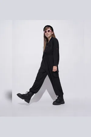 VERO MODA Girls Girls Black Parachute Fit Jumpsuit, Long Sleeves