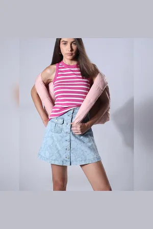 VERO MODA Women Pink Striped Tank Top, Sleeveless, Round Neck