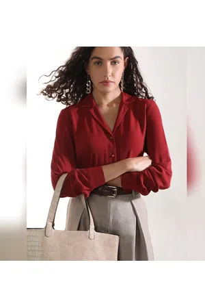 VERO MODA Women Red Full Sleeves Shirt, Long Sleeves, Cuban Collar