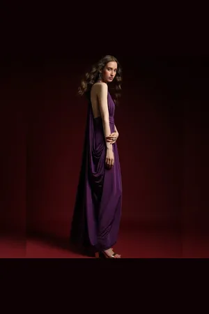 VERO MODA Women MARQUEE Purple Cowl Back Maxi Dress, Sleeveless, Halter Neck