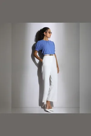 VERO MODA Women Blue Puff Sleeves Top, Short Sleeves, Round Neck