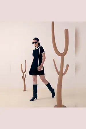VERO MODA Women Black Mini Dress, Short Sleeves, Shirt Collar