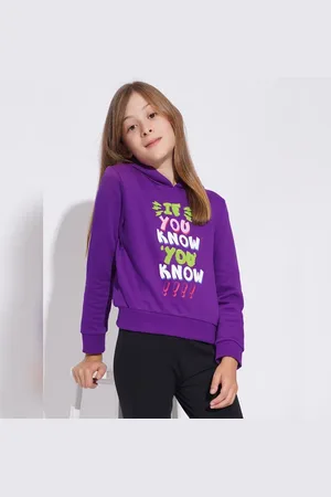 VERO MODA Girls GIRLS PURPLE HOODED SWEATSHIRT, Short Sleeves, Round Neck