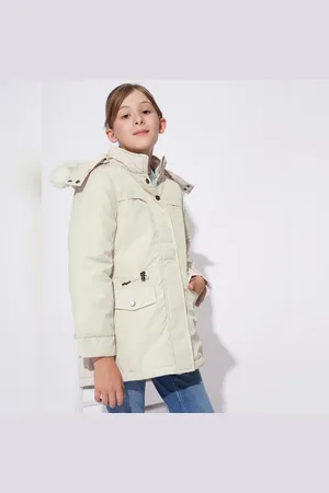 VERO MODA Girls GIRLS WHITE FUR HOODED PARKA JACKET, Short Sleeves, High Neck