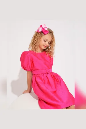 VERO MODA Girls GIRLS PINK JACQUARD FIT & FLARE DRESS, Short Sleeves