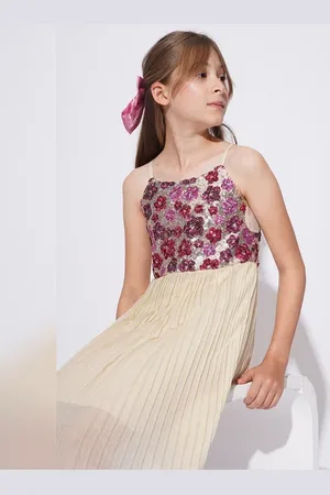 VERO MODA Girls GIRLS PEACH EMBELLISHED PLEATED DRESS, Short Sleeves, STRAPPY
