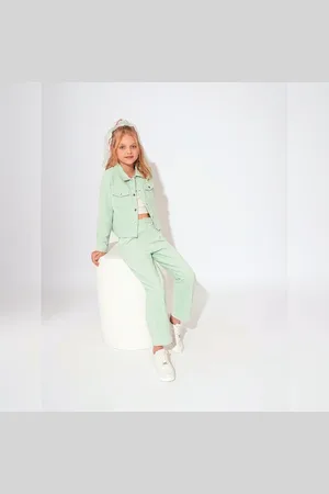 VERO MODA Girls GIRLS LIGHT GREEN CORDUORY CO-ORD SET PANT, Short Sleeves