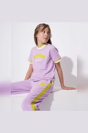 VERO MODA Girls GIRLS PURPLE CO-ORD SET T-SHIRT, Short Sleeves, Round Neck