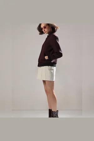 VERO MODA Women MAROON QUILTED BOMBER JACKET, Long Sleeves, Mandarin Collar