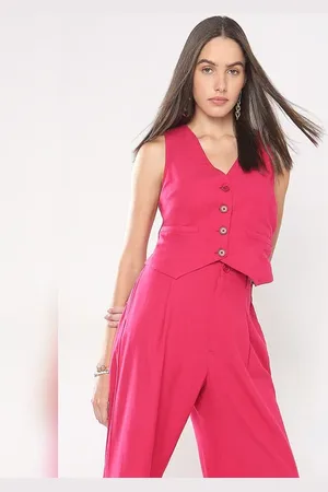 VERO MODA Women PINK LINEN WAISTCOAT, Sleeveless, V-Neck