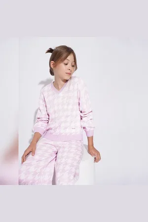 VERO MODA Girls GIRLS LILAC HOUNDSTOOTH CO-ORD SET TOP, Short Sleeves