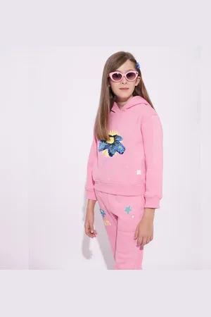 VERO MODA Girls GIRLS PINK CHESHIRE-FACE HOODED SWEATSHIRT, Long Sleeves, Round Neck