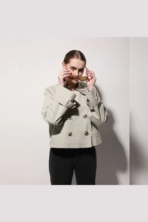 VERO MODA Women BEIGE SHORT TRENCH COAT, Long Sleeves, Shirt Collar