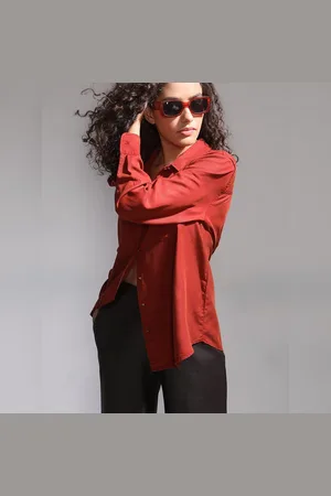 VERO MODA Women ORANGE REGULAR SHIRT, Long Sleeves, Spread Collar