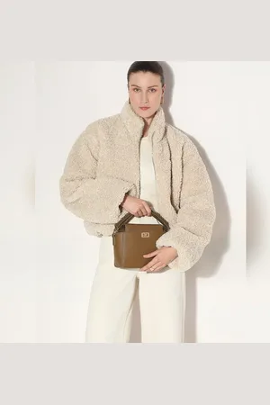 VERO MODA Women BEIGE SHORT TEDDY JACKET, Long Sleeves, Turtle Neck