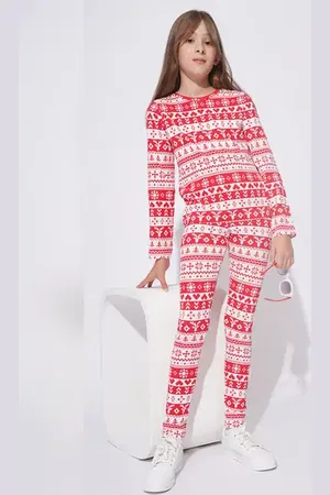 VERO MODA Girls Girls Red Christmas Printed Co-ord Set, Long Sleeves, round neck