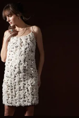VERO MODA Women Ivory Sequined Short Dress, Sleeveless, Shoulder Straps
