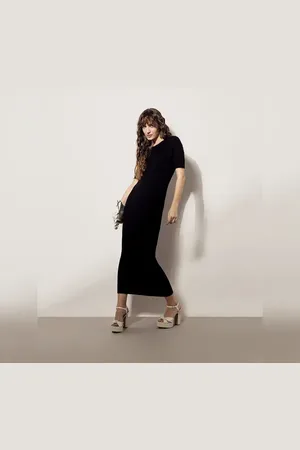 VERO MODA Women Black Ankle Length Bodycon Dress, Short Sleeves, Round Neck