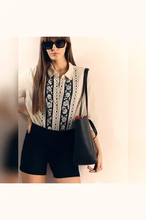 VERO MODA Women White Printed Shirt, Three-Quarter Sleeves, Spread Collar