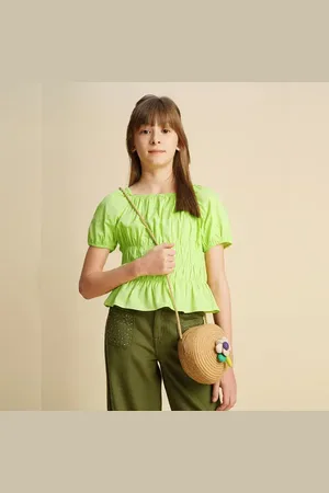 VERO MODA Girls Girls Green Peplum Top, Short Sleeves