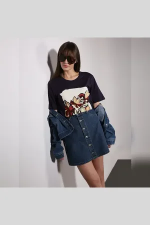 VERO MODA Women Dark Purple Graphic Print Cotton T-shirt, Short Sleeves, Round Neck