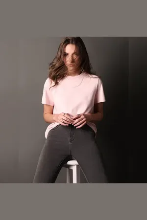 VERO MODA Women Pink Cotton O-Neck T-shirt, Short Sleeves, Round Neck