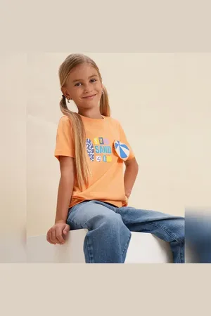 VERO MODA Girls Girls Coral Printed Cotton T-shirt, Short Sleeves, ROUND NECK