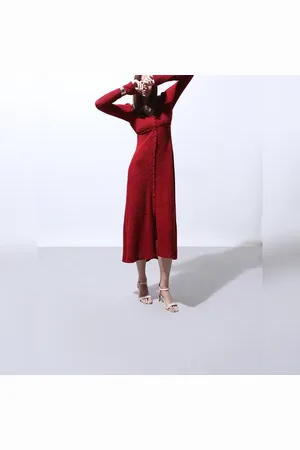 VERO MODA Women Red Maxi Dress, Long Sleeves, V-Neck