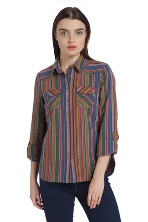 VERO MODA Women Multi Coloured Striped Shirt, Long Sleeves, Collared
