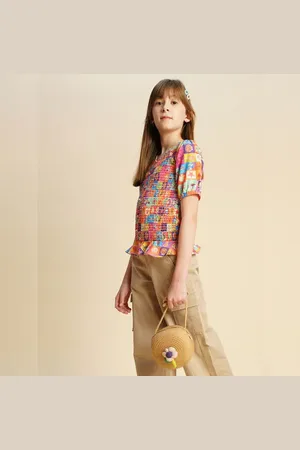 VERO MODA Girls Girls Multi-Colour Printed Smock Top, Short Sleeves