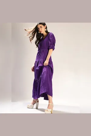VERO MODA Women Purple Maxi Dress, Short Sleeves, V-Neck