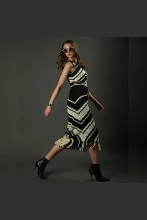VERO MODA Women Black & White Co-ord Set Skirt
