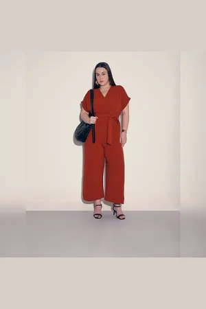 VERO MODA Women CURVE Red V Neck Jumpsuit, Short Sleeves, V-Neck