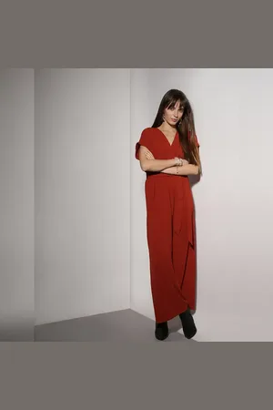 VERO MODA Women Red V Neck Jumpsuit, Short Sleeves, V-Neck