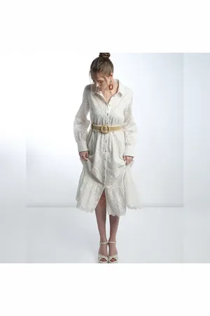 VERO MODA Women White Schiffli Shirt Dress, Long Sleeves