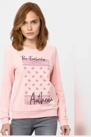 VERO MODA Women Pink Graphic Print Sweatshirt, Long Sleeves, Round Neck