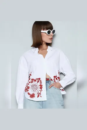 VERO MODA Women White Printed Shirt, Long Sleeves, Shirt Collar