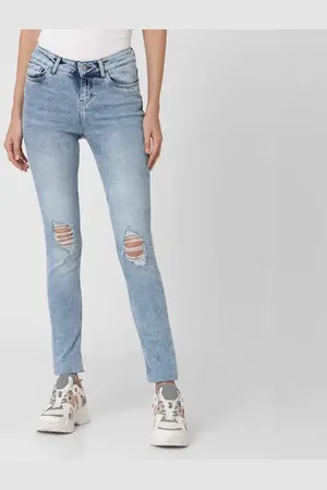 VERO MODA Women Light Blue Mid Rise Ripped Skinny Jeans