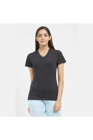 Fruit Of The Loom Women V neck t-shirts - Unwind Solid V Neck Tee Charcoal Melange