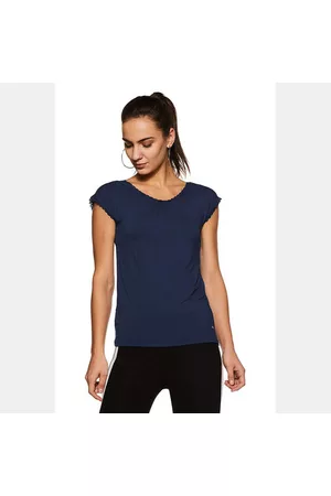 Fruit Of The Loom Women V neck t-shirts - Unwind Solid Round Neck Tee Estate Blue