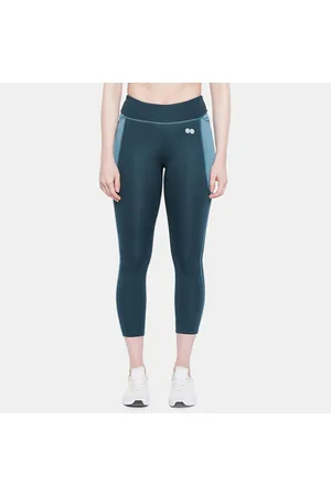 Buy Clovia Snug Fit Active Ankle-Length Text Print Tights in Teal online